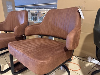 Fauteuil, cognac microvezelstof, metalen onderstel